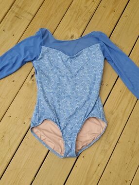 Light Blue Floral Long-Sleeve Women's Leotard